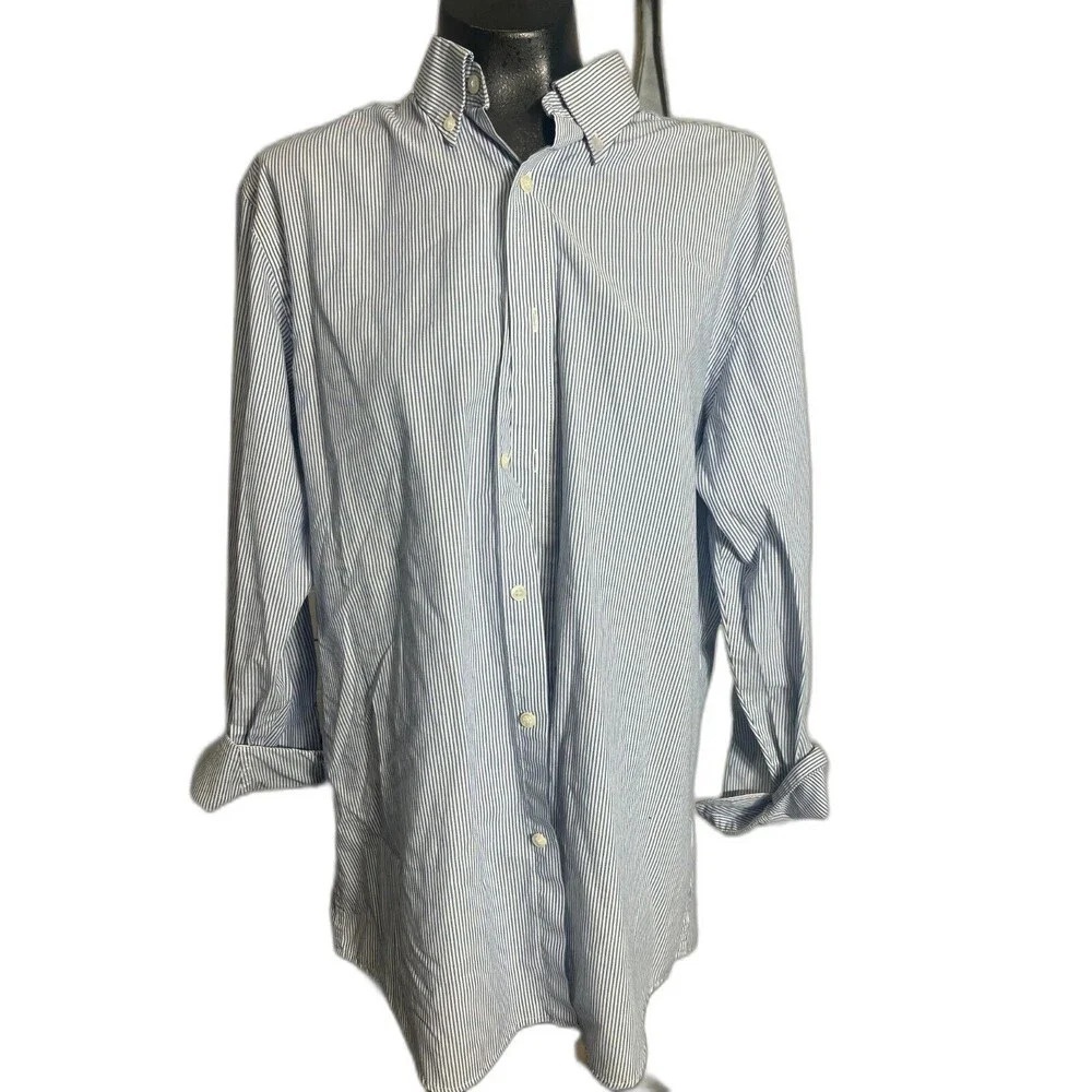 Haggar H26 Slim Fit Button Down Dress Shirt Long Sleeve Pinstripe Mens 16 1628